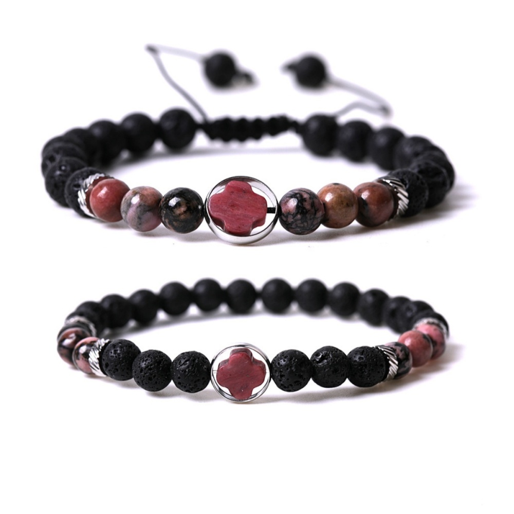 Couple Gemstone Cross 8MM Lava Stone Beaded Bracelets for women men