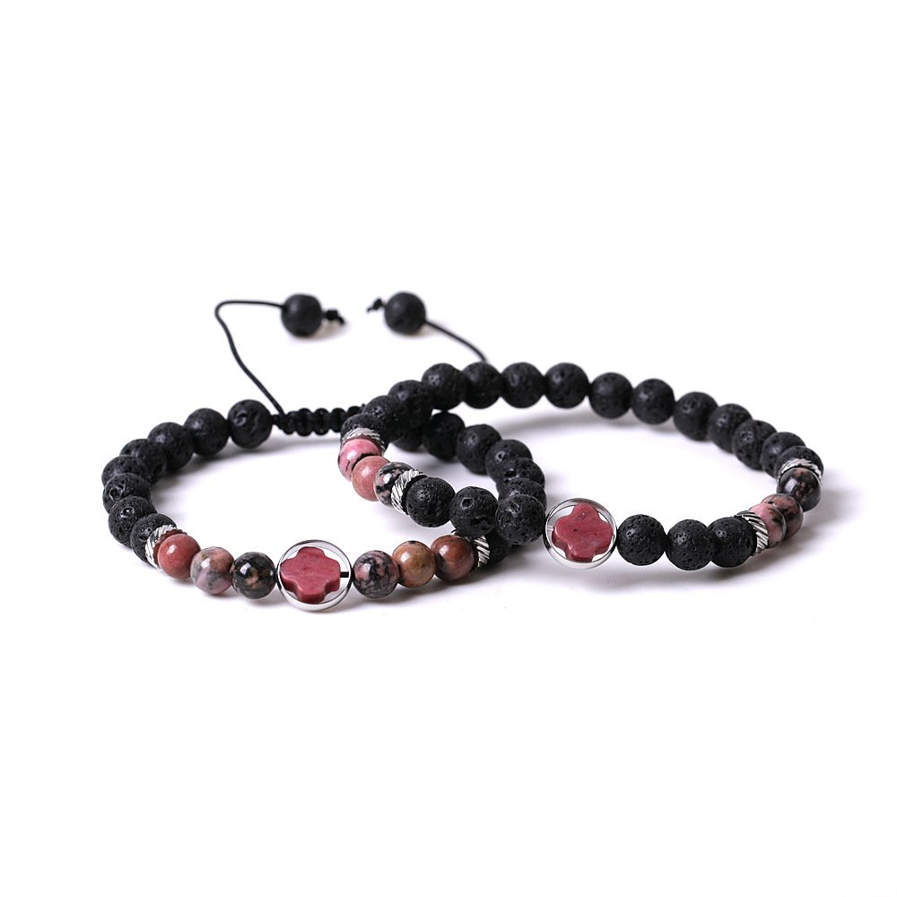 Couple Gemstone Cross 8MM Lava Stone Beaded Bracelets for women men