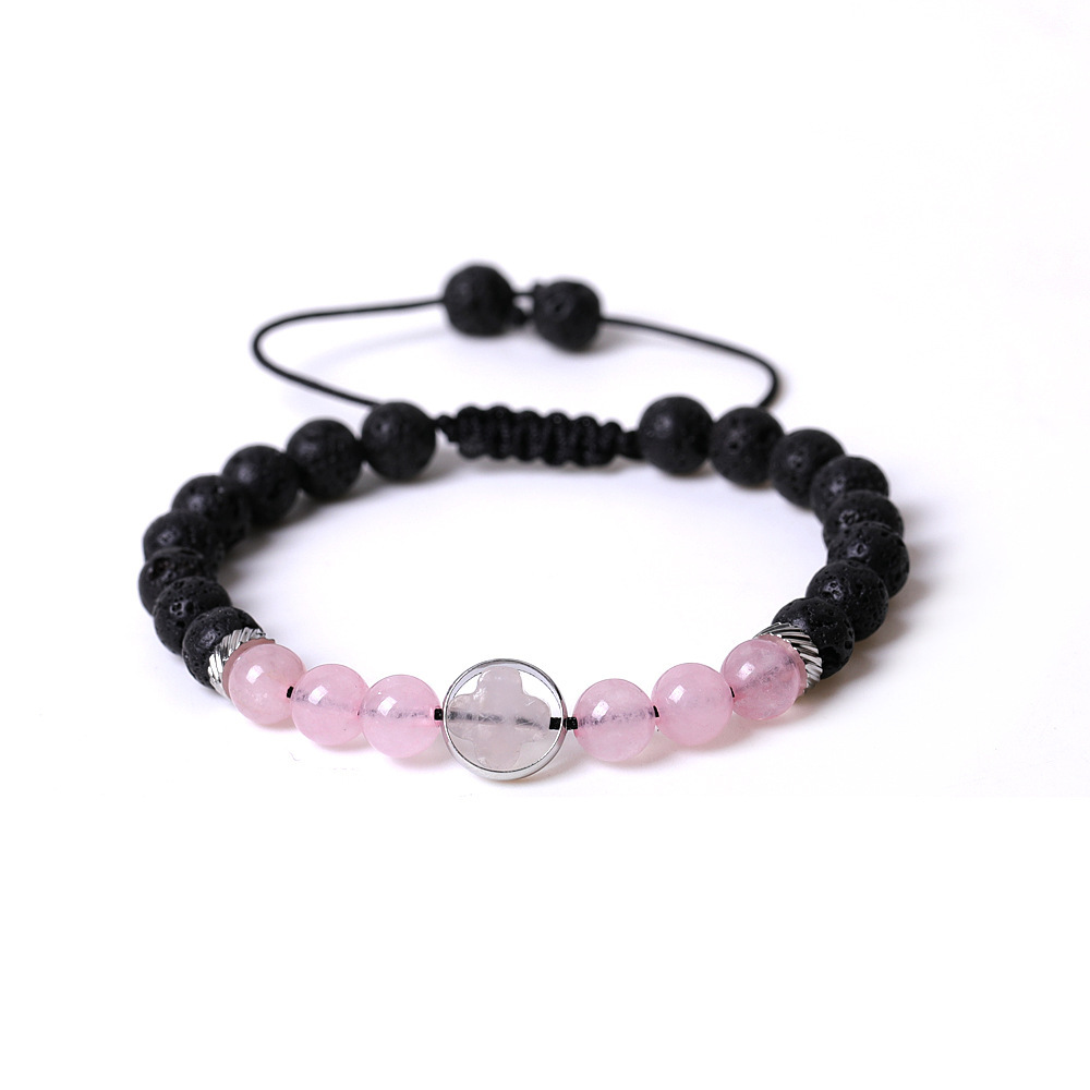 Natural Gemstone Cross 8MM Lava Stone Beaded Bracelets Adjustable for women men