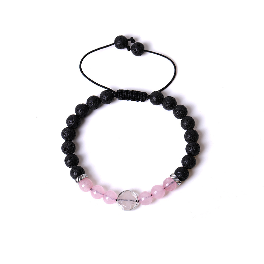 Rhodochrosite Couple Gemstone Cross 8MM Lava Stone Beaded Bracelets for women men