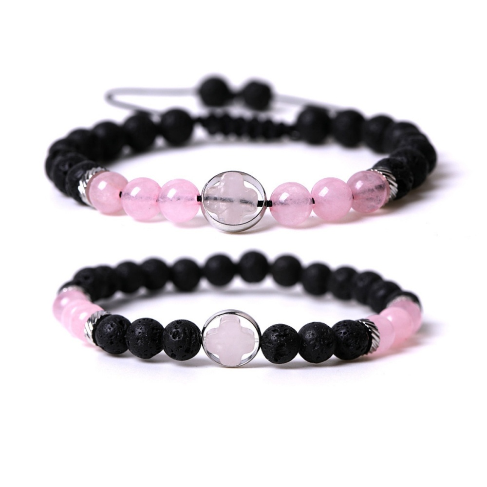 Couple Gemstone Cross 8MM Lava Stone Beaded Bracelets for women men