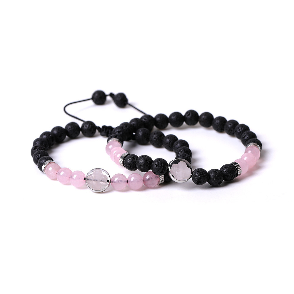 Couple Gemstone Cross 8MM Lava Stone Beaded Bracelets for women men