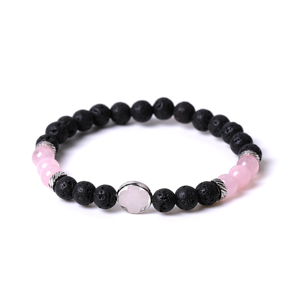 Couple Gemstone Cross 8MM Lava Stone Beaded Bracelets for women men