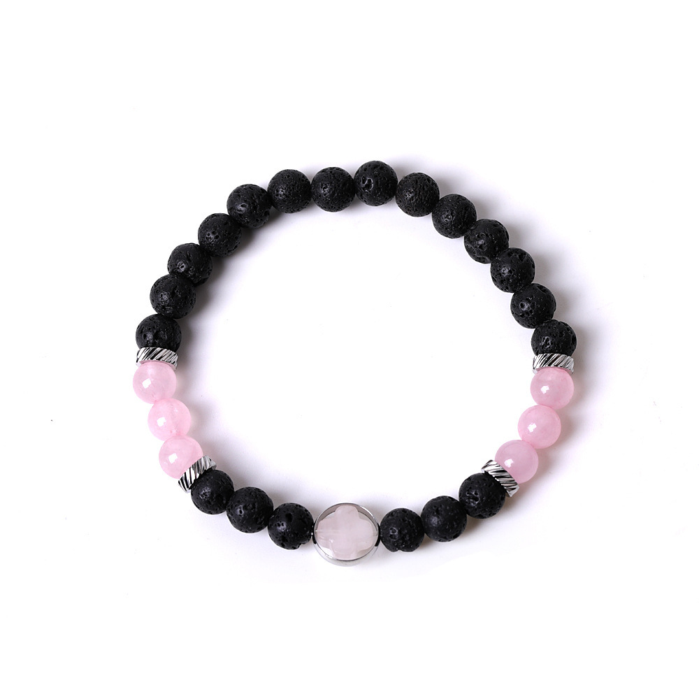 Couple Gemstone Cross 8MM Lava Stone Beaded Bracelets for women men