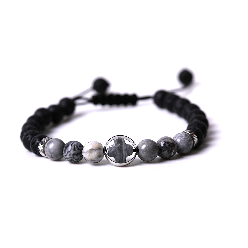 Rhodochrosite Couple Gemstone Cross 8MM Lava Stone Beaded Bracelets for women men