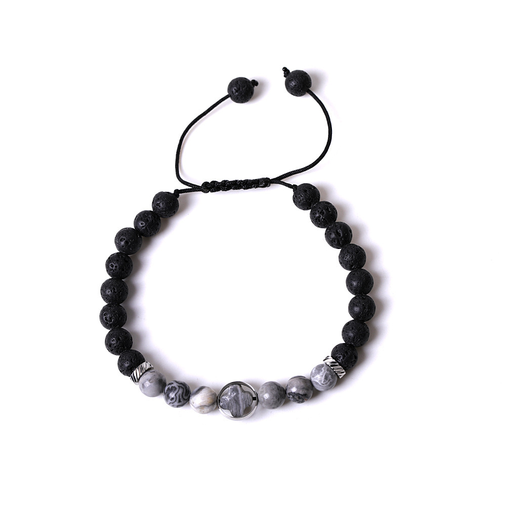 Rhodochrosite Couple Gemstone Cross 8MM Lava Stone Beaded Bracelets for women men