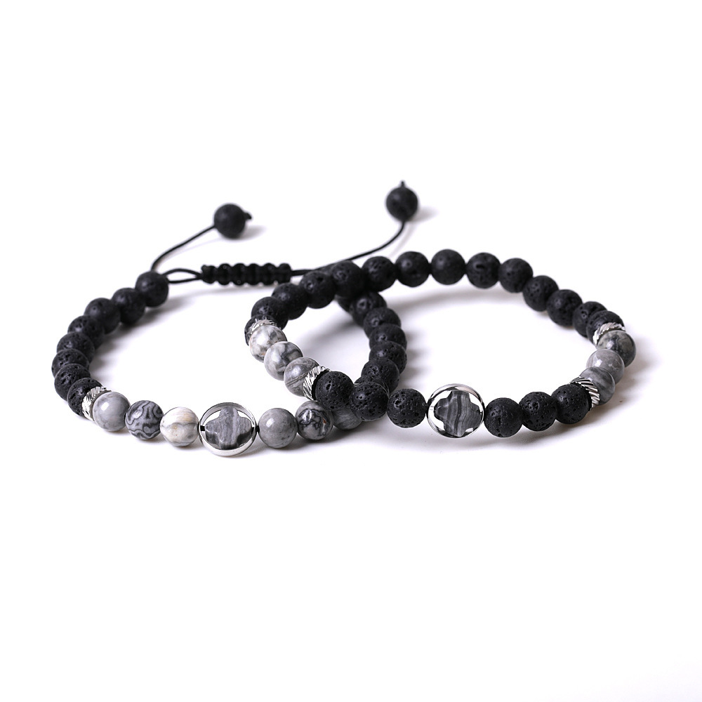 Couple Gemstone Cross 8MM Lava Stone Beaded Bracelets for women men