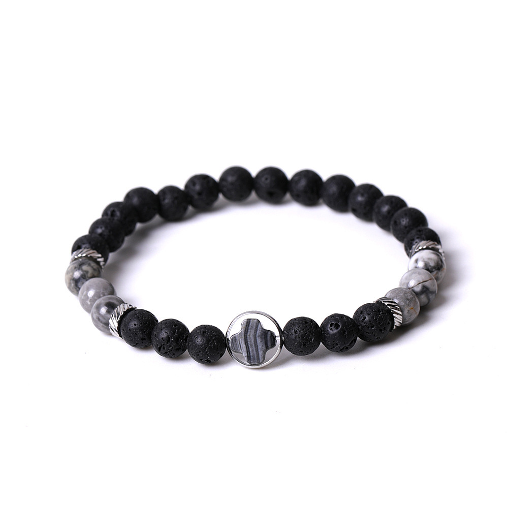 Rose Quartz Couple Gemstone Cross 8MM Lava Stone Beaded Bracelets for women men
