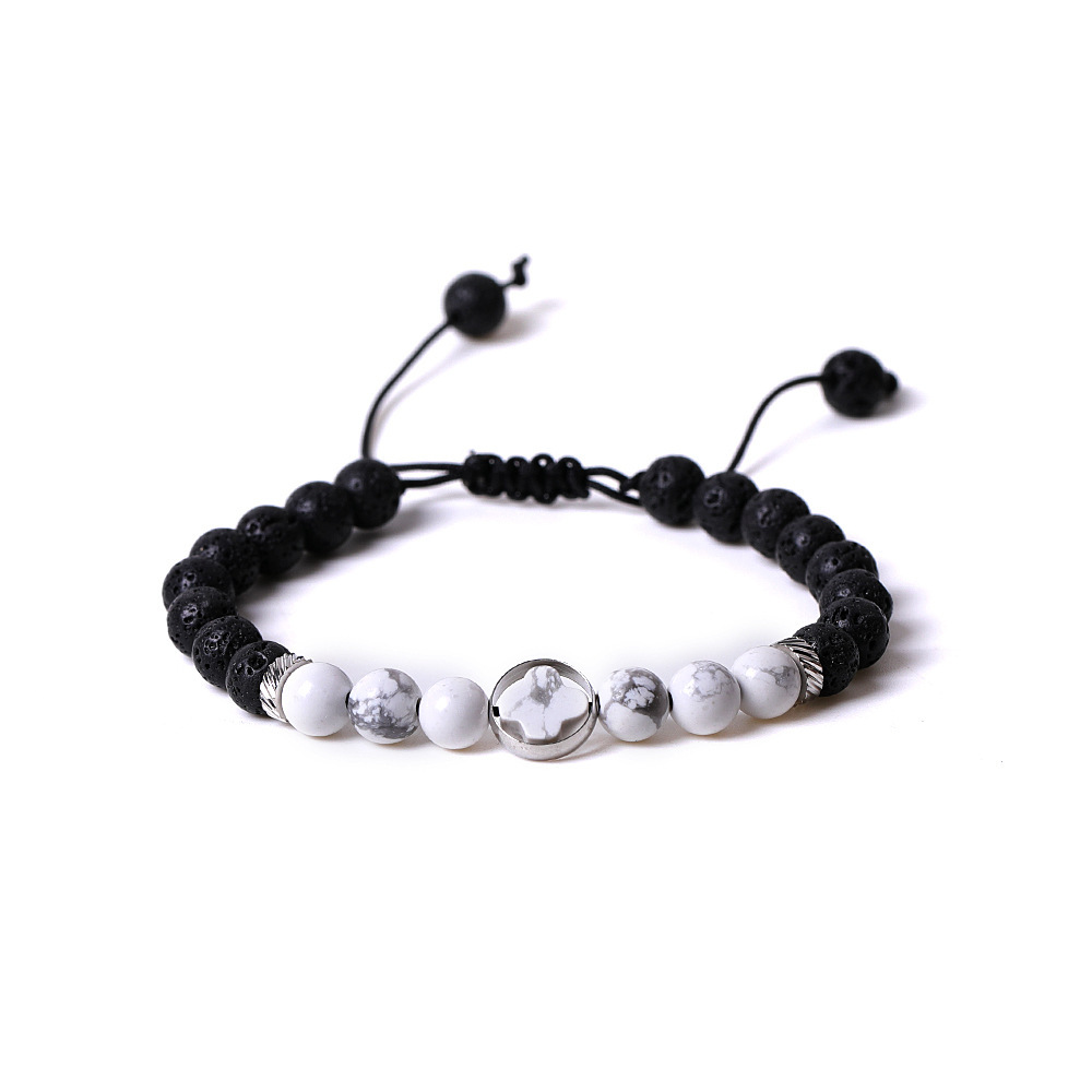 Mapstone Couple Gemstone Cross 8MM Lava Stone Beaded Bracelets for women men