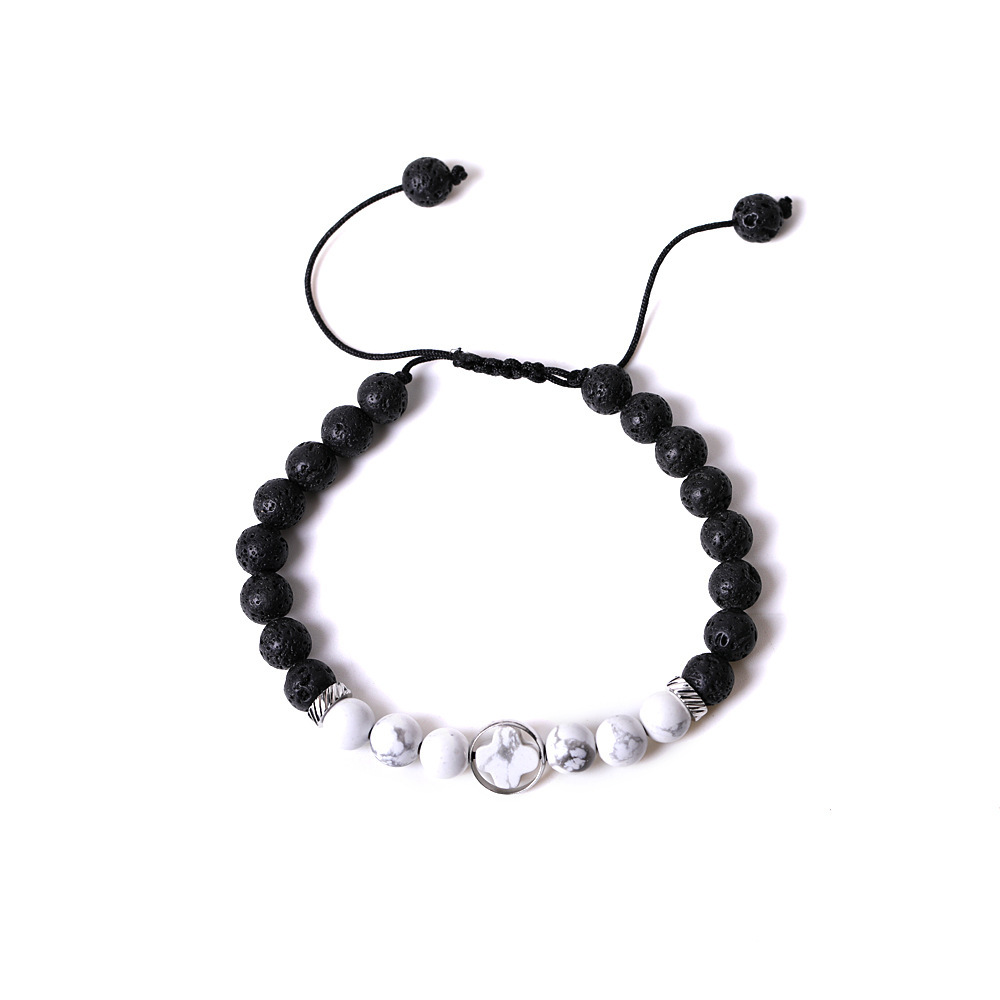 Rhodochrosite Couple Gemstone Cross 8MM Lava Stone Beaded Bracelets for women men