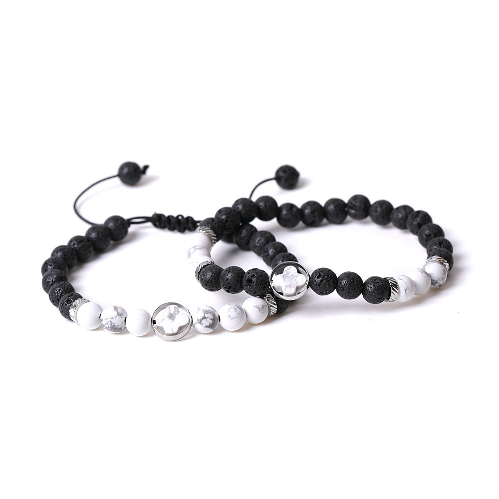 Couple Gemstone Cross 8MM Lava Stone Beaded Bracelets for women men