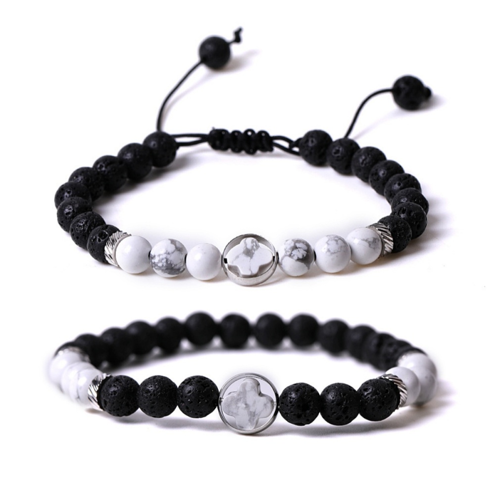 Couple Gemstone Cross 8MM Lava Stone Beaded Bracelets for women men