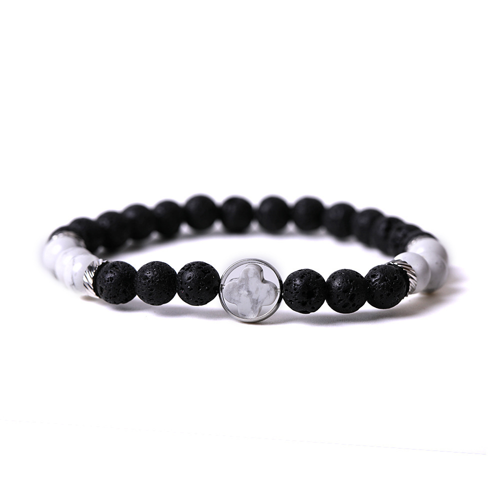 Rhodochrosite Couple Gemstone Cross 8MM Lava Stone Beaded Bracelets for women men