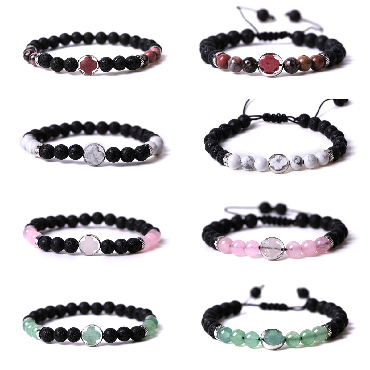 Couple Gemstone Cross 8MM Lava Stone Beaded Bracelets for women men