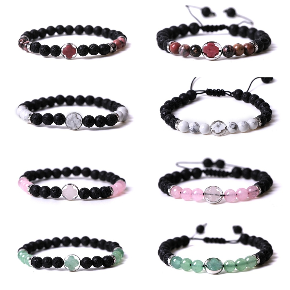 Couple Gemstone Cross 8MM Lava Stone Beaded Bracelets for women men