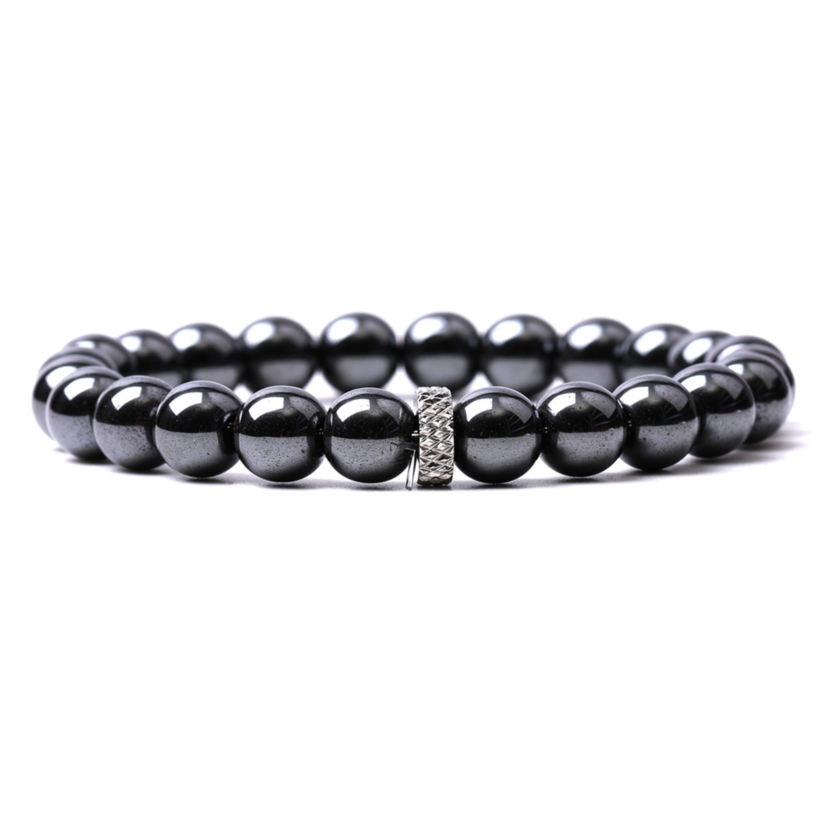 8mm Gemstone Beaded Bracelet  for Women Men Stainless Steel Spacer Stone  Round Beads Bracelets #SB2059
