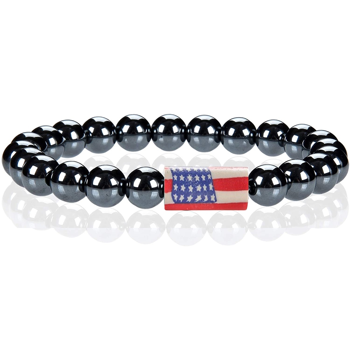 8mm Gemstone Beaded USA Flag Stone Bracelet for Women Men #SB2062