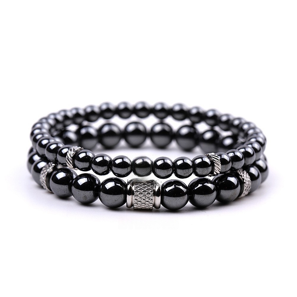 Couple Gemstone Stainless Steel Spacer Beads Bracelet for Women Men #SB2127