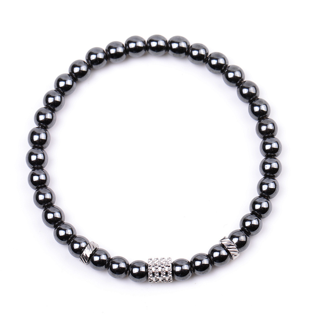 6mm Gemstone Stainless Steel Spacer Beads Bracelet for Women Men #SB2127