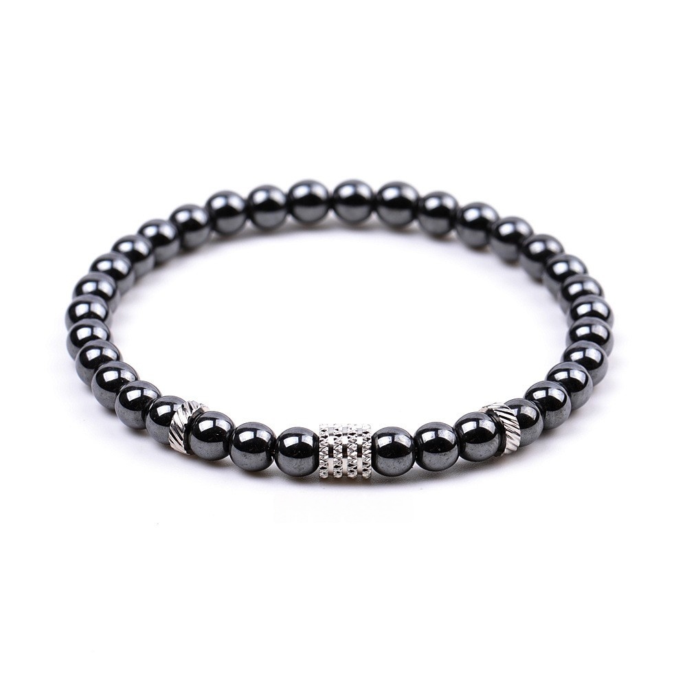 6mm Gemstone Stainless Steel Spacer Beads Bracelet for Women Men #SB2127