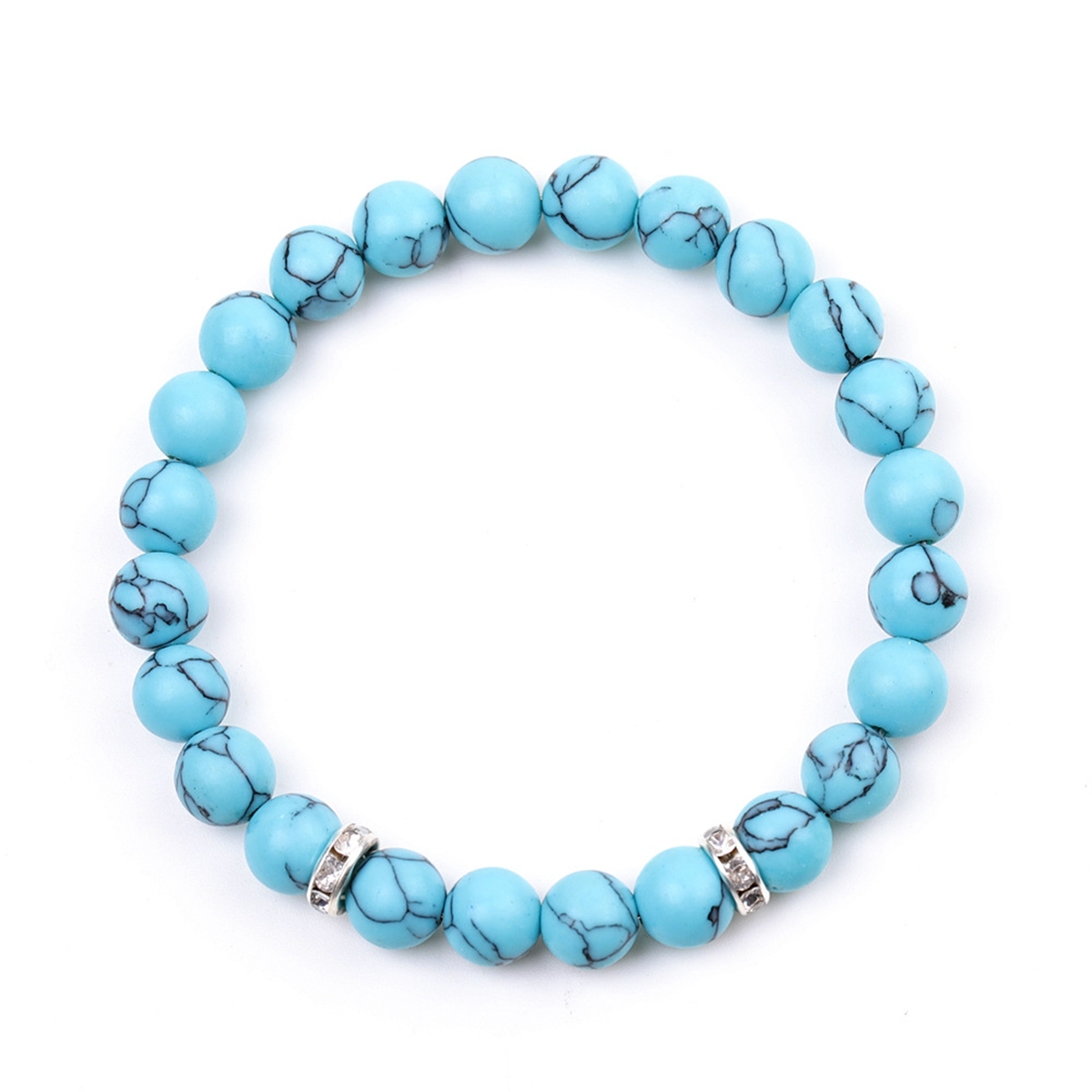8mm Gemstone Beaded Bracelet  for Women Men Stainless Steel Spacer Stone  Round Beads Bracelets #SB2058