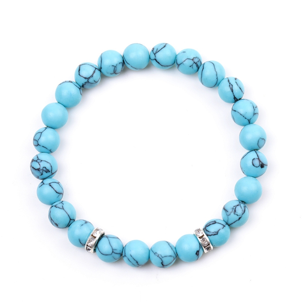 8mm Gemstone Beaded Bracelet  for Women Men Stainless Steel Spacer Stone  Round Beads Bracelets #SB2058