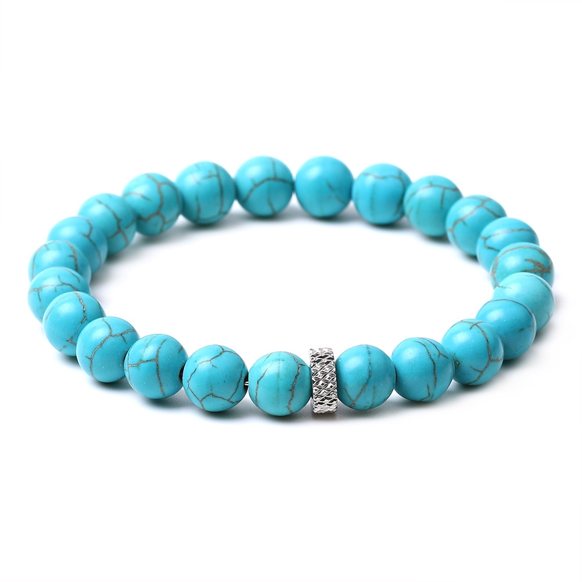 8mm Gemstone Beaded Bracelet  for Women Men Stainless Steel Spacer Stone  Round Beads Bracelets #SB2059