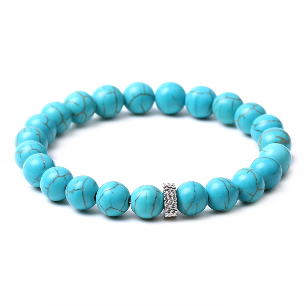 8mm Gemstone Beaded Bracelet  for Women Men Stainless Steel Spacer Stone  Round Beads Bracelets #SB2059