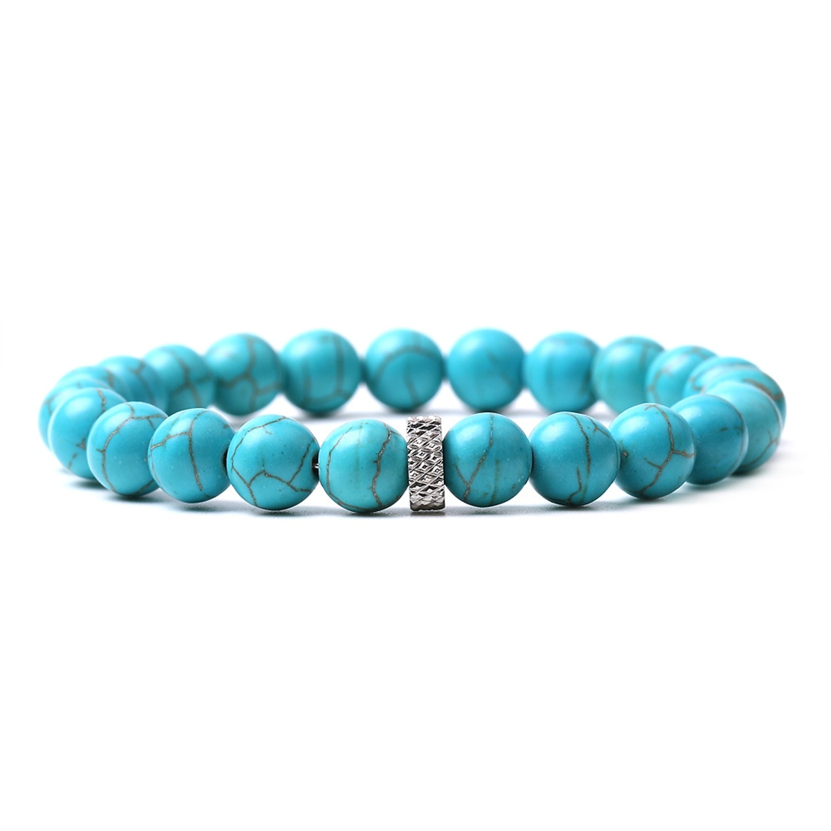 8mm Gemstone Beaded Bracelet  for Women Men Stainless Steel Spacer Stone  Round Beads Bracelets #SB2059