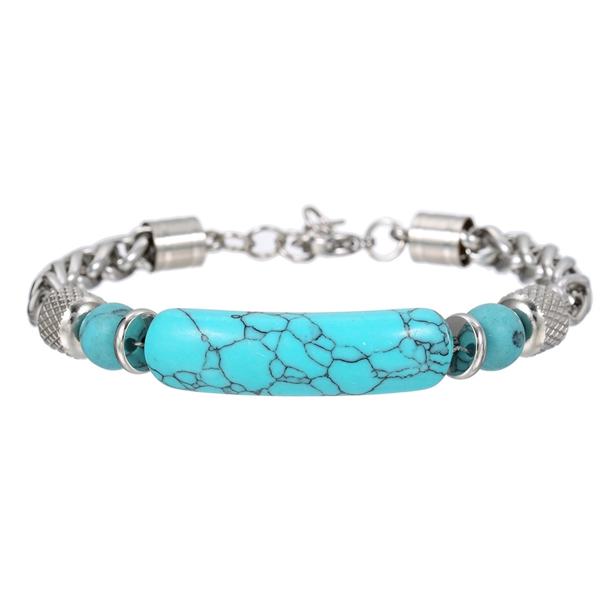 Stainless Steel Charms 8MM Beads and Arc Gemstone Bracelet SB2146