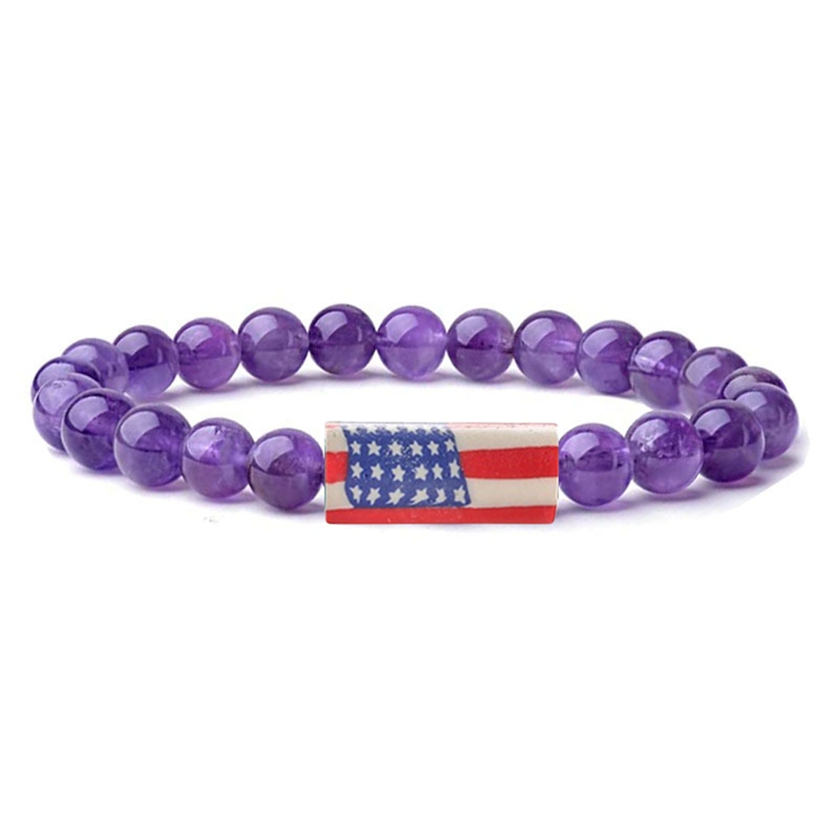 8mm Gemstone Beaded USA Flag Stone Bracelet for Women Men #SB2062