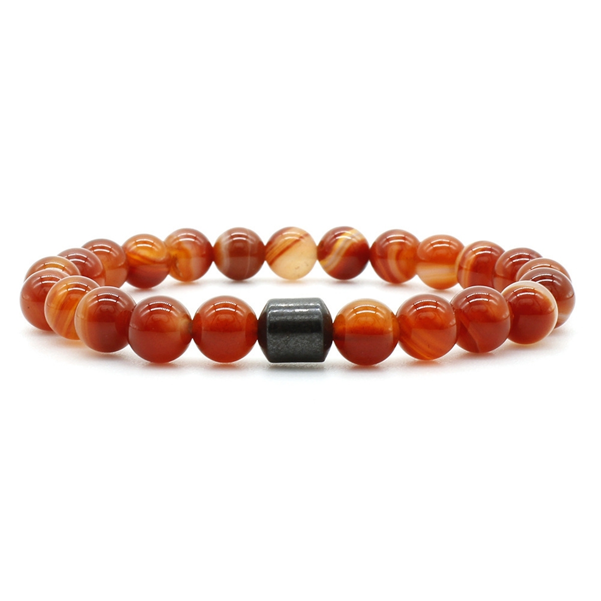 8mm Gemstone Beaded Tube Hematite Stone Bracelet for Women Men #SB1902