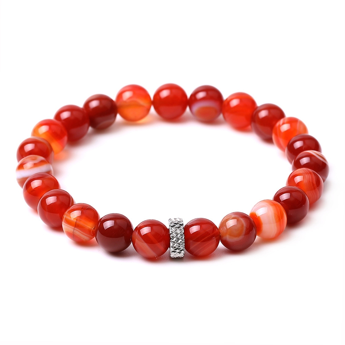 8mm Gemstone Beaded Bracelet  for Women Men Stainless Steel Spacer Stone  Round Beads Bracelets #SB2059
