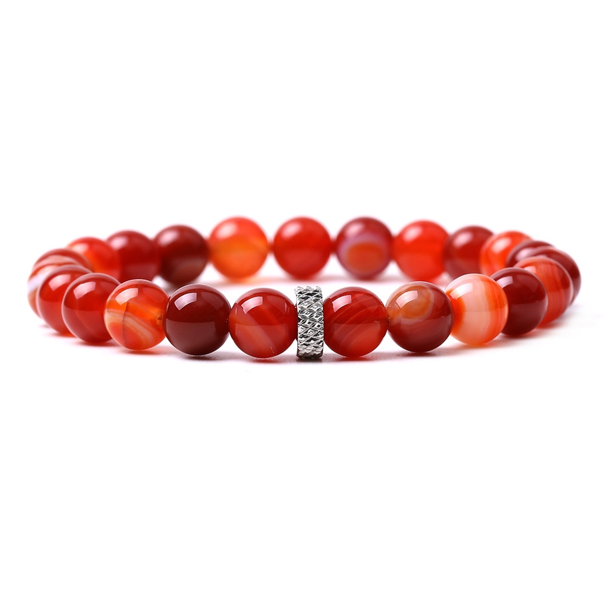 8mm Gemstone Beaded Bracelet  for Women Men Stainless Steel Spacer Stone  Round Beads Bracelets #SB2059