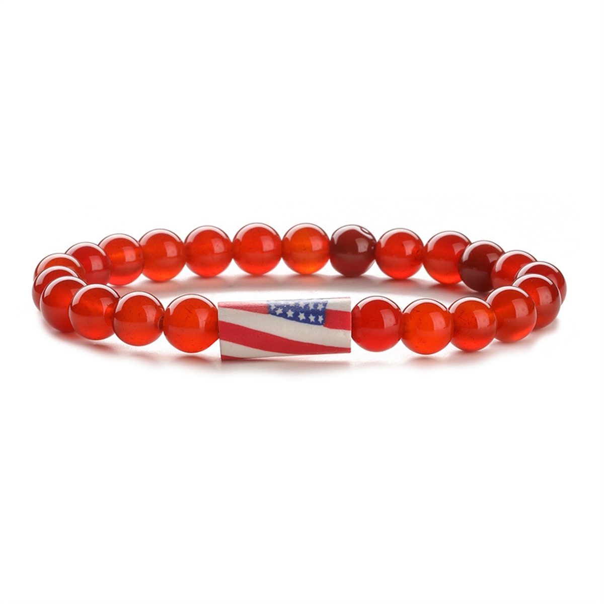 8mm Gemstone Beaded USA Flag Stone Bracelet for Women Men #SB2062