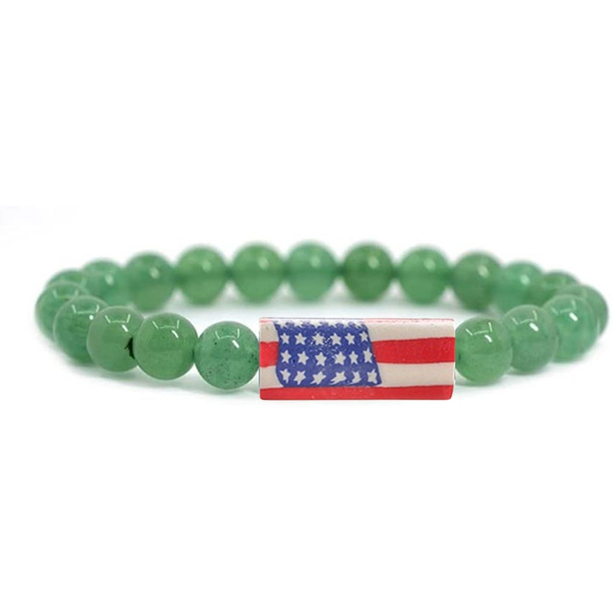 8mm Gemstone Beaded USA Flag Stone Bracelet for Women Men #SB2062