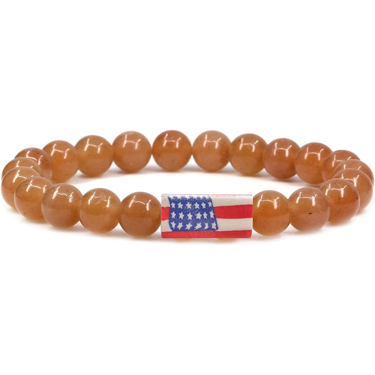 8mm Gemstone Beaded USA Flag Stone Bracelet for Women Men #SB2062