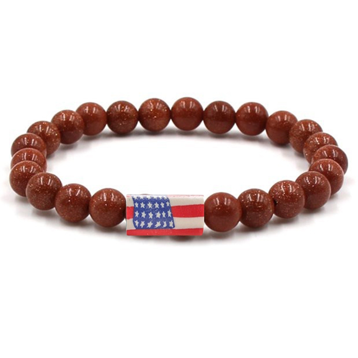 8mm Gemstone Beaded USA Flag Stone Bracelet for Women Men #SB2062