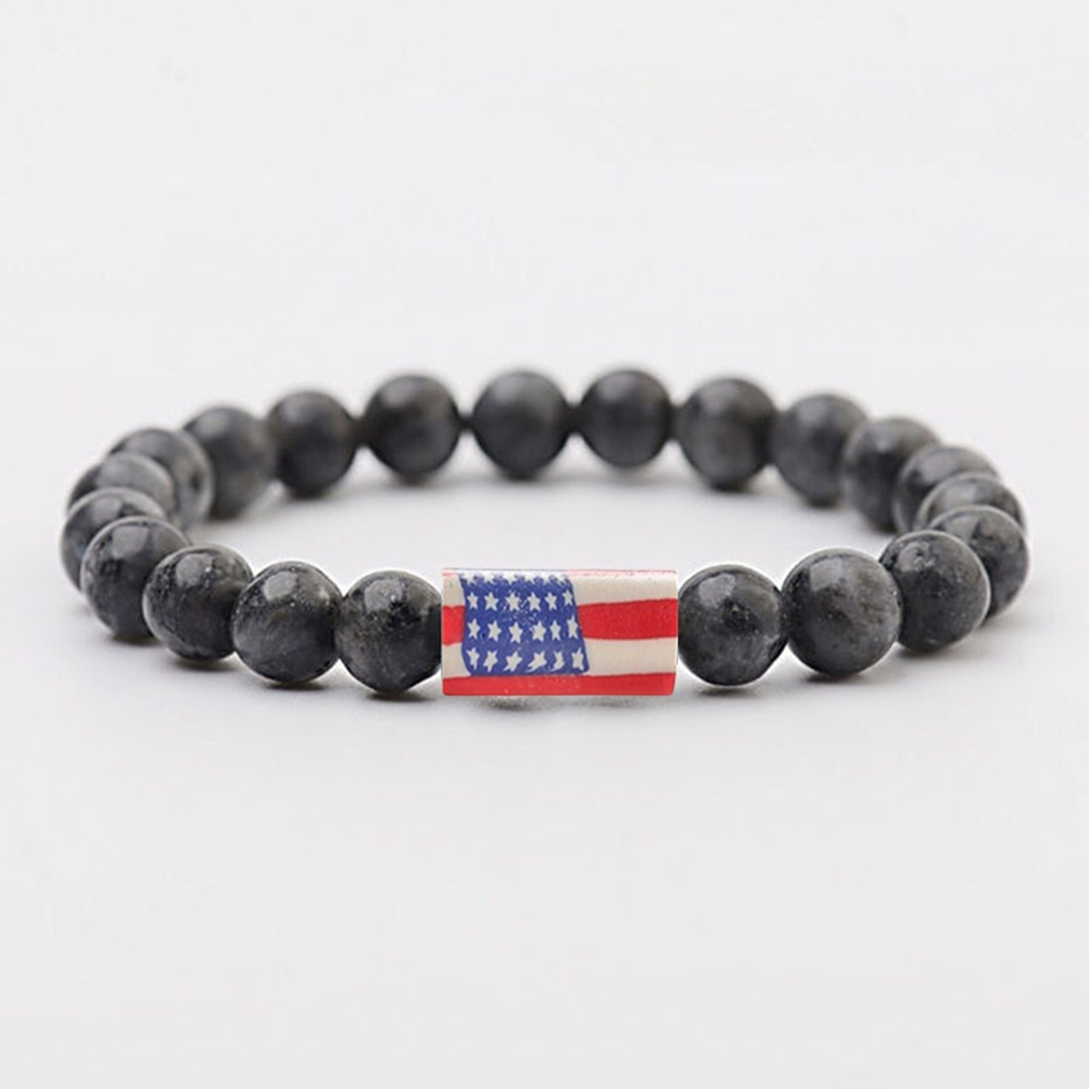 8mm Gemstone Beaded USA Flag Stone Bracelet for Women Men #SB2062