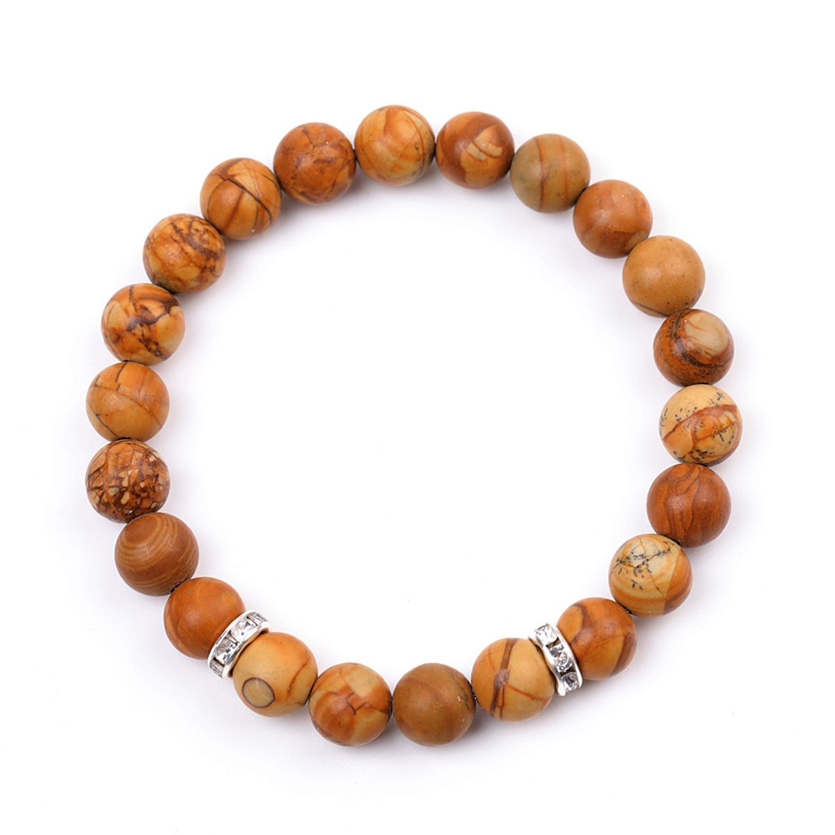 8mm Gemstone Beaded Bracelet  for Women Men Stainless Steel Spacer Stone  Round Beads Bracelets #SB2058