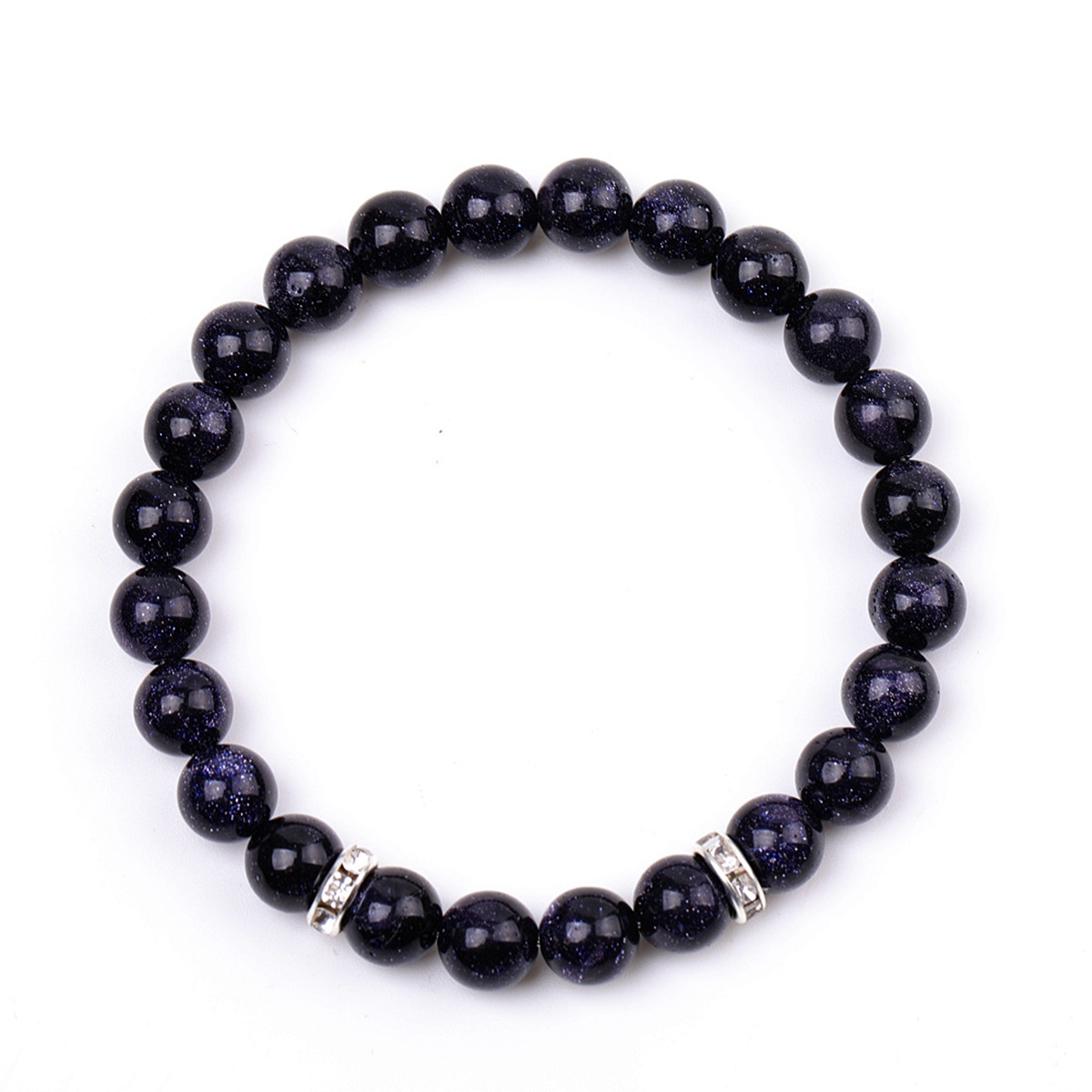 8mm Gemstone Beaded Bracelet  for Women Men Stainless Steel Spacer Stone  Round Beads Bracelets #SB2058