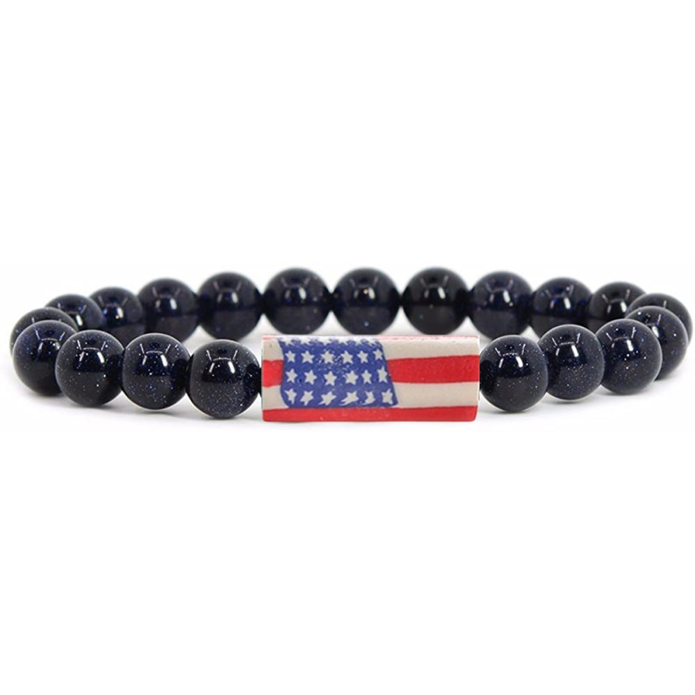 8mm Gemstone Beaded USA Flag Stone Bracelet for Women Men #SB2062