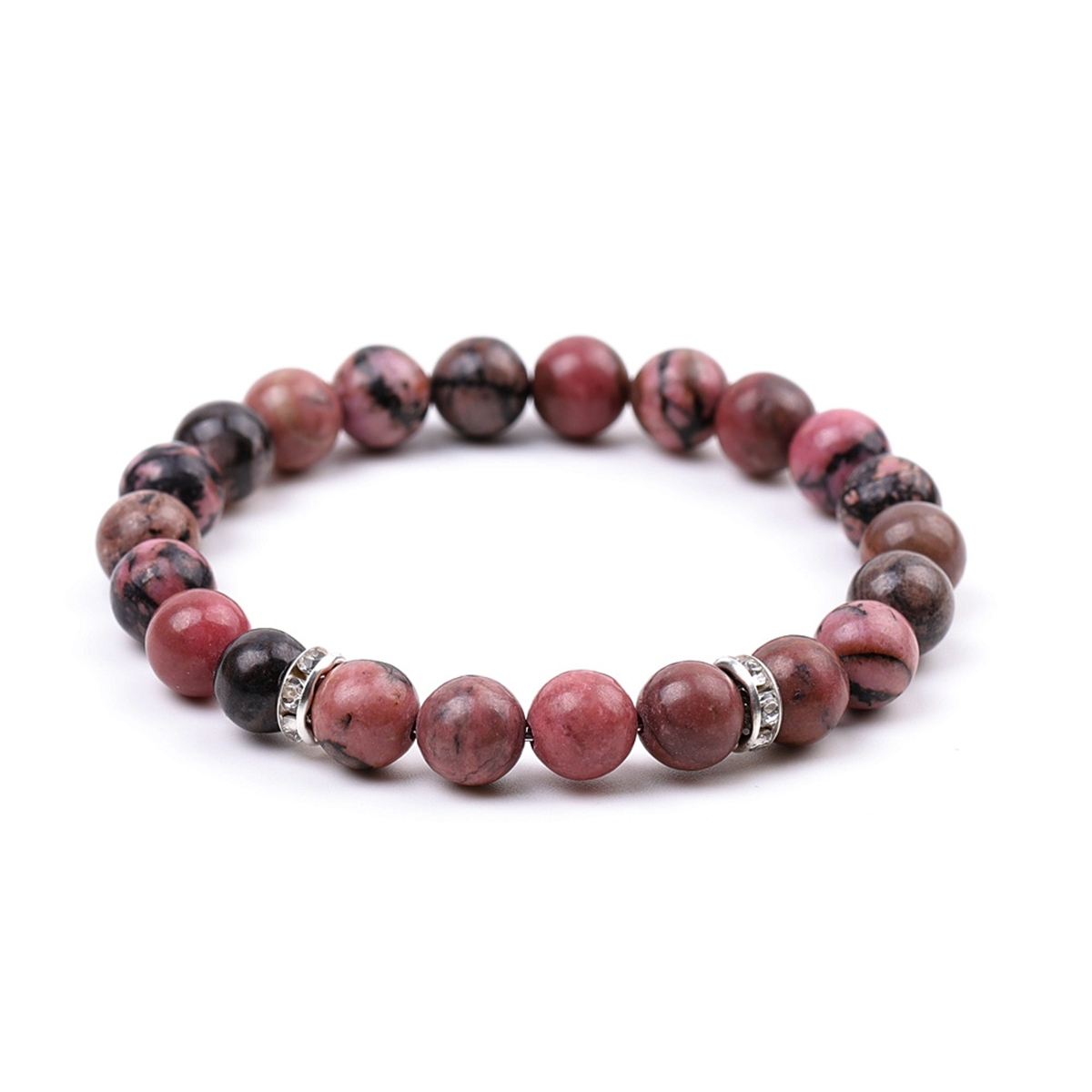 8mm Gemstone Beaded Bracelet  for Women Men Stainless Steel Spacer Stone  Round Beads Bracelets #SB2058