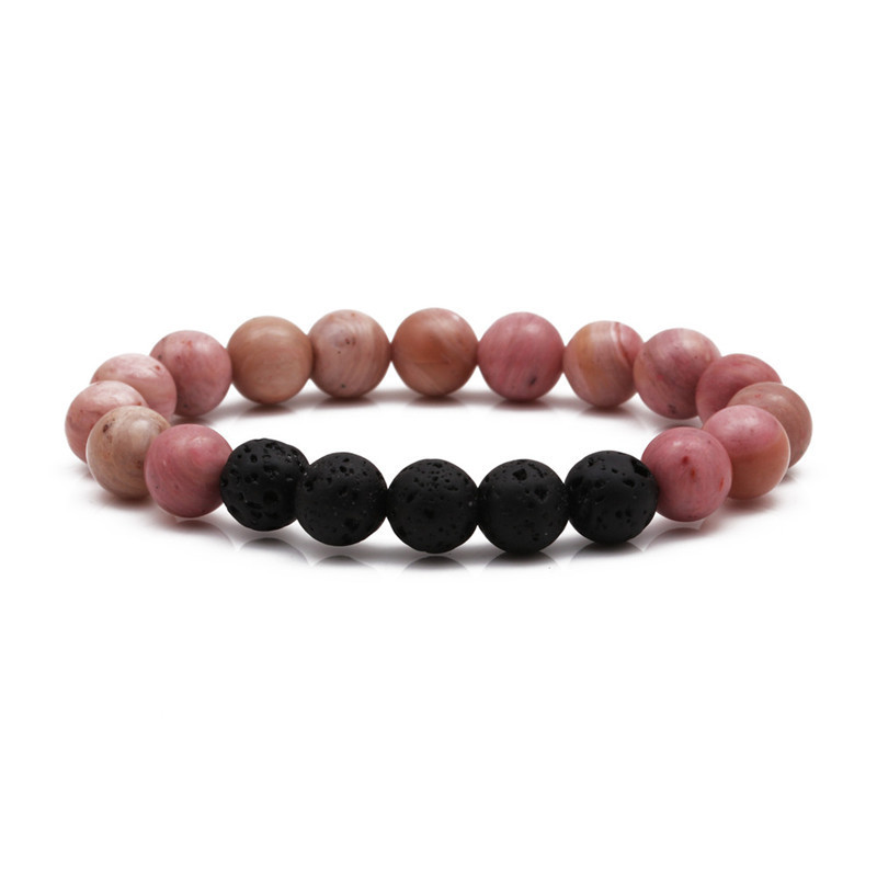 8mm Gemstone Beaded Black Lava Rock Stone Bracelet for Women Men #SB2061