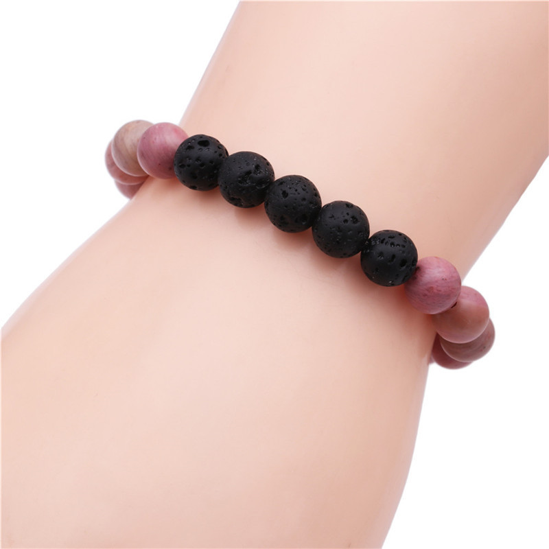 8mm Gemstone Beaded Black Lava Rock Stone Bracelet for Women Men #SB2061