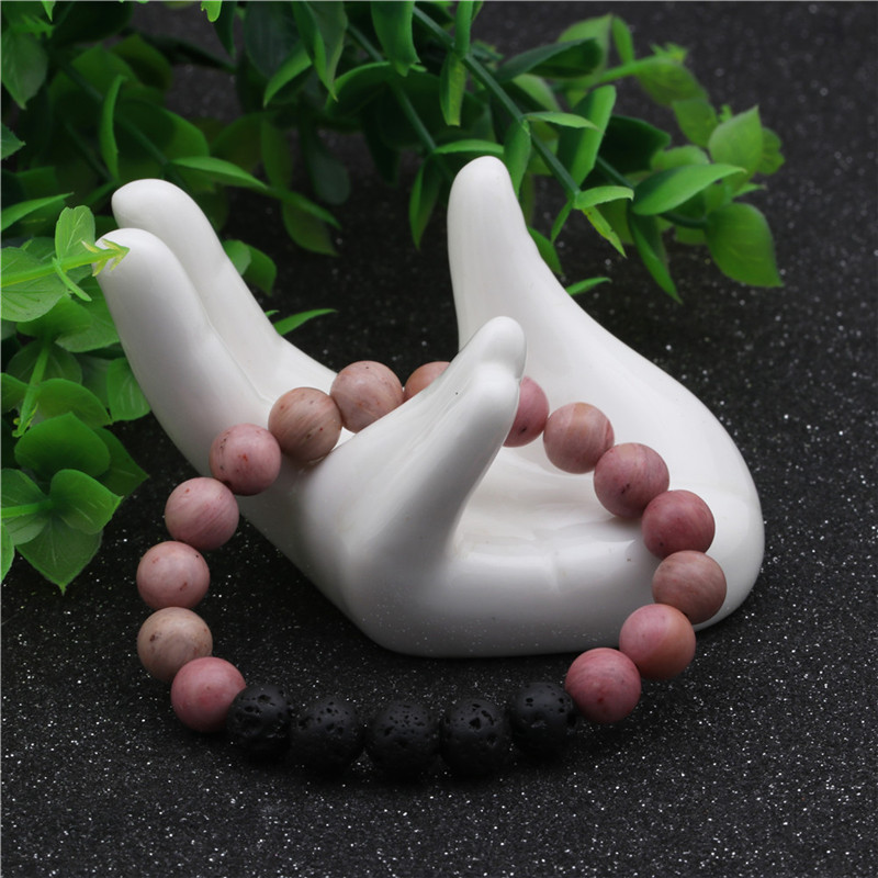 8mm Gemstone Beaded Black Lava Rock Stone Bracelet for Women Men #SB2061