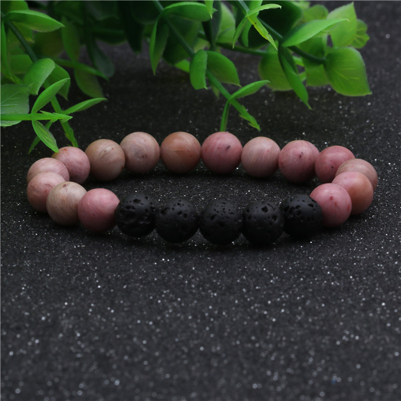 8mm Gemstone Beaded Black Lava Rock Stone Bracelet for Women Men #SB2061