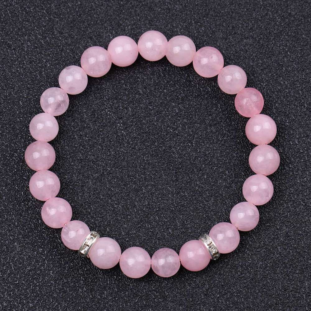 8mm Gemstone Beaded Bracelet  for Women Men Stainless Steel Spacer Stone  Round Beads Bracelets #SB2058