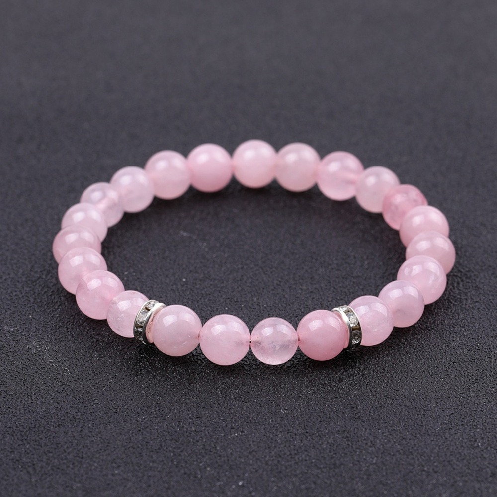 8mm Gemstone Beaded Bracelet  for Women Men Stainless Steel Spacer Stone  Round Beads Bracelets #SB2058