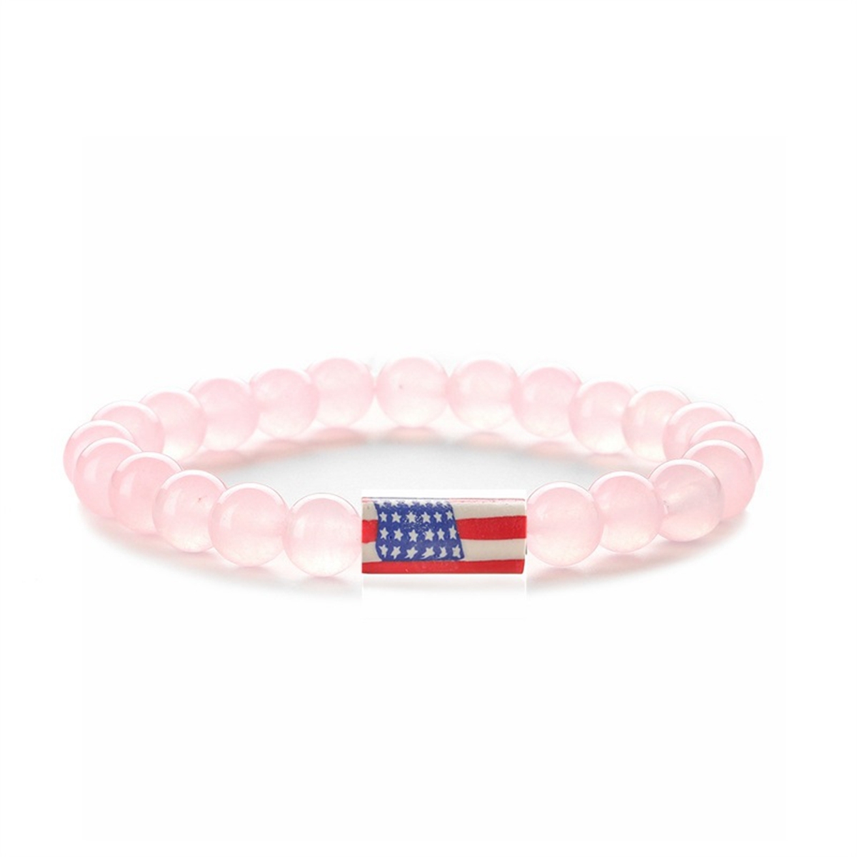 8mm Gemstone Beaded USA Flag Stone Bracelet for Women Men #SB2062